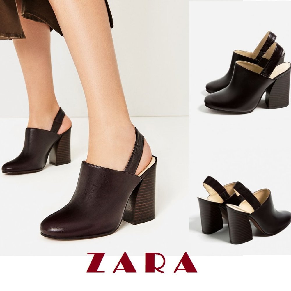 ZARA New Cow Leather Slingback High Heel Shoes